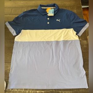 PUMA NWT BOYS Cloudspun Highway Polo Navy/Lavender Moisture Wicking Size L